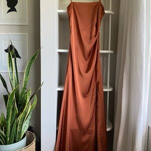 Elegant Rust Satin Gown